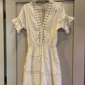 Women’s White Lace-Trim Mini Dress